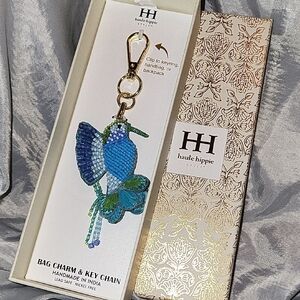 Haute Hippie Hummingbird Blue and Green Bag Charm  Key Chain Fob BNIB TA Th